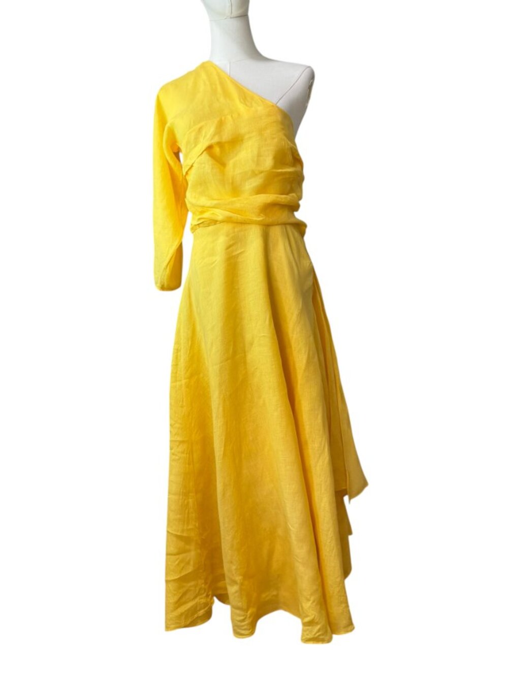 Rachel Comey Yellow Linen One Shoulder Midi Dress Size 8 EUC. Kentucky Derby !